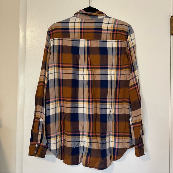Mossimo Boyfriend Fit Plaid Button Down Shirt Womens Medium Brown Navy - Picture 4 of 4